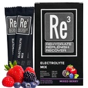Re3 - Rehidrirani - replenizirani - Recover Electrolyte Powder Packets. Brez sladkorja, 7 Cal, 1,4 Carb. Najboljša mešanica vitaminov in mineralov (mešana jagoda)