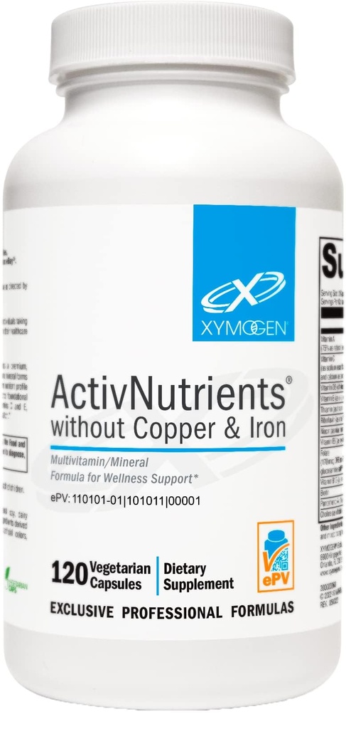 XYMOGEN ActivNutrienti brez bakra in železa - multimineralni multivitamin za moške + ženske s folatom, B12, cinkom in vitaminom C, beta karoten, selen dopolnilo - dnevni multivitamin (120 kapsul)