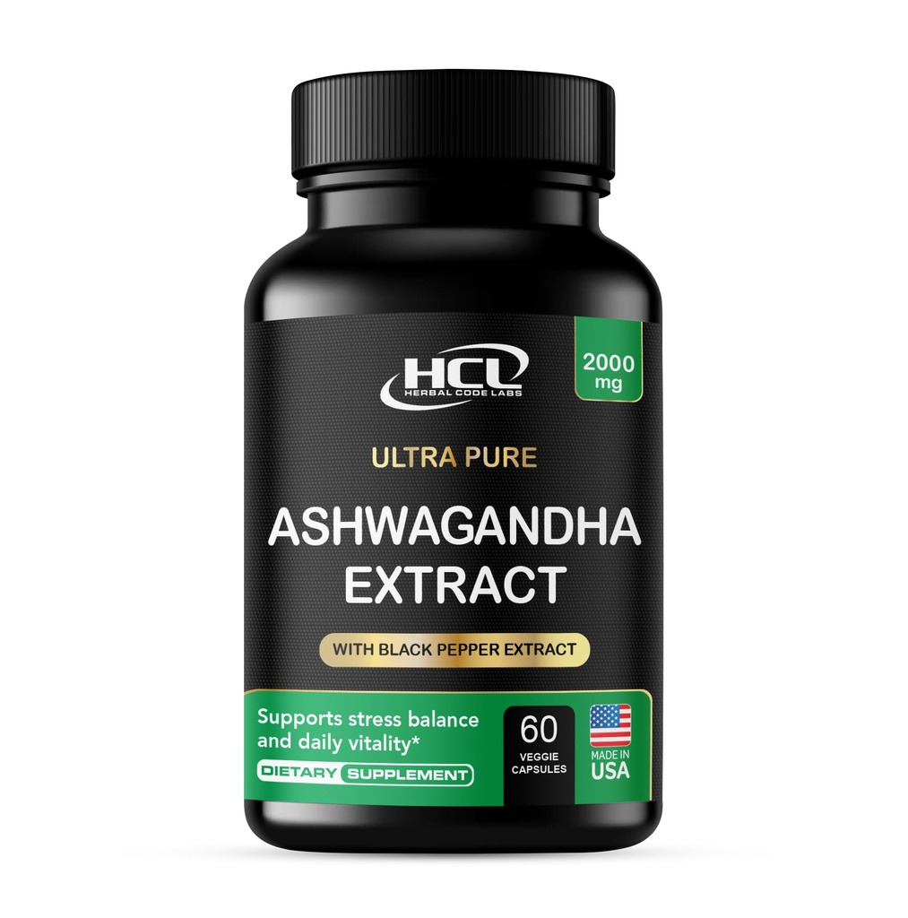 Organic Ashwagandha Kapsule 2000 MG Root Powder Extract s črnim poprom in limono Balzam 2 meseca dobave - Naraven način za lajšanje stresa