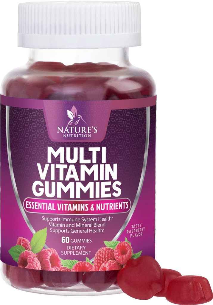 Multivitaminski žvečilni gumiji za odrasle z vitamini A, C, D, B12 - Gummy Multivitaminski vitamini za dnevno prehransko podporo z vitamini in minerali za ženske in moške, naravni multi vitamin VIT - 60