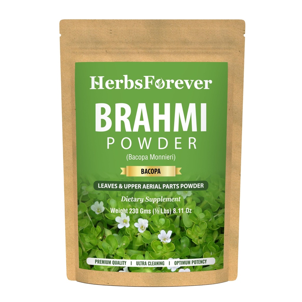 Zeliščaforever Brahmi Powder I 100% Pure Bacopa Monnieri I Naravni zeliščni dodatek – Non-GMO, Vegan, Gluten-free I podpira Wellness – Premium kakovost 230 GMS