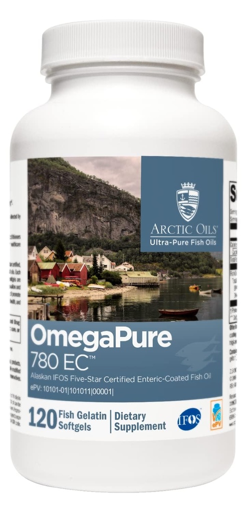 XYMOGEN OmegaPure 780 ES - Aljaska IFOS 5-Star Certified Omega 3 ribje olje - EPA DHA ribje olje dodatek- Podpora Kardiovaskularno in zdravje možganov (120 Enteric-coated softgels)