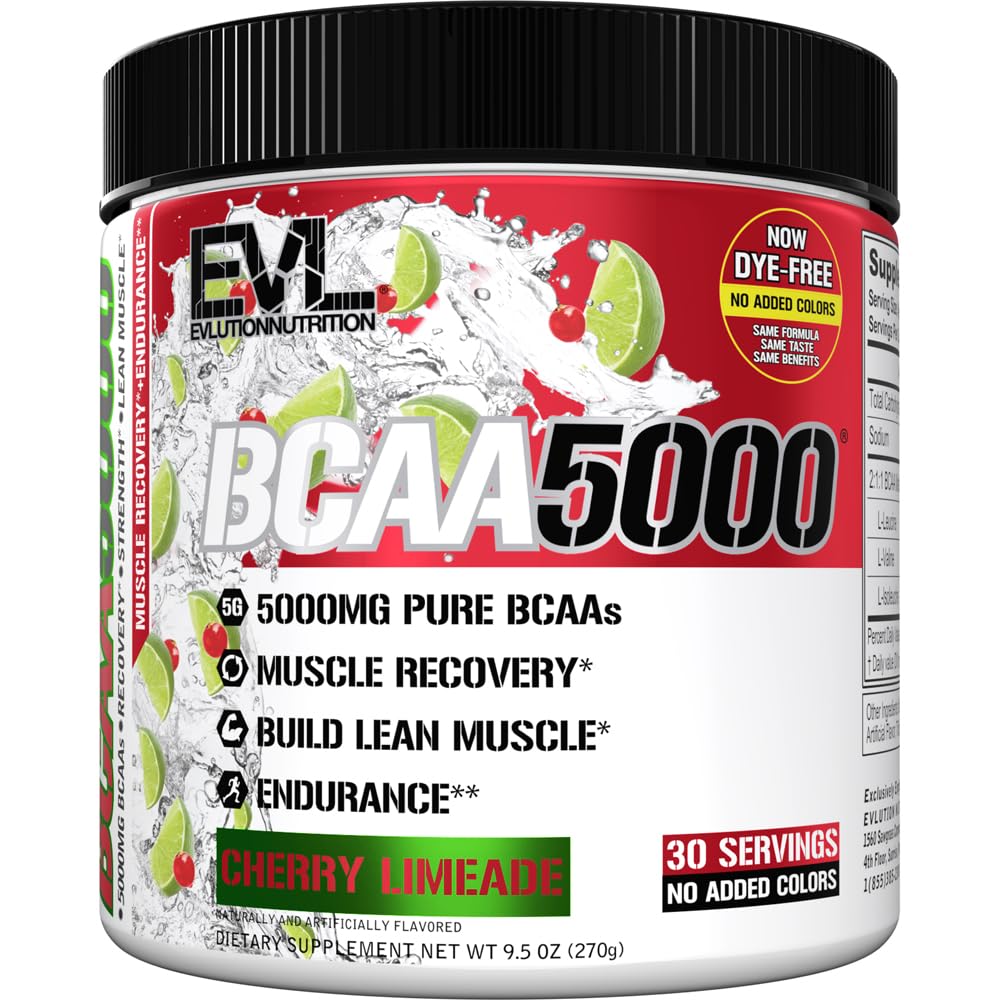 Evlucija EVL BCAA Aminokisline v prahu - BCAA Powder Post Workout Recovery Drink in Stim Free Pre Workout Energija - 5g Razvejane verige aminokislin Dopolnilo za moške - Cherry Limeade