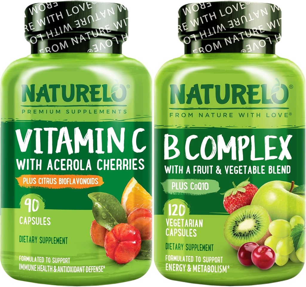 NATURELO Vitamin C Kapsule, 90 Število Vitamin B Kompleks 120 Število