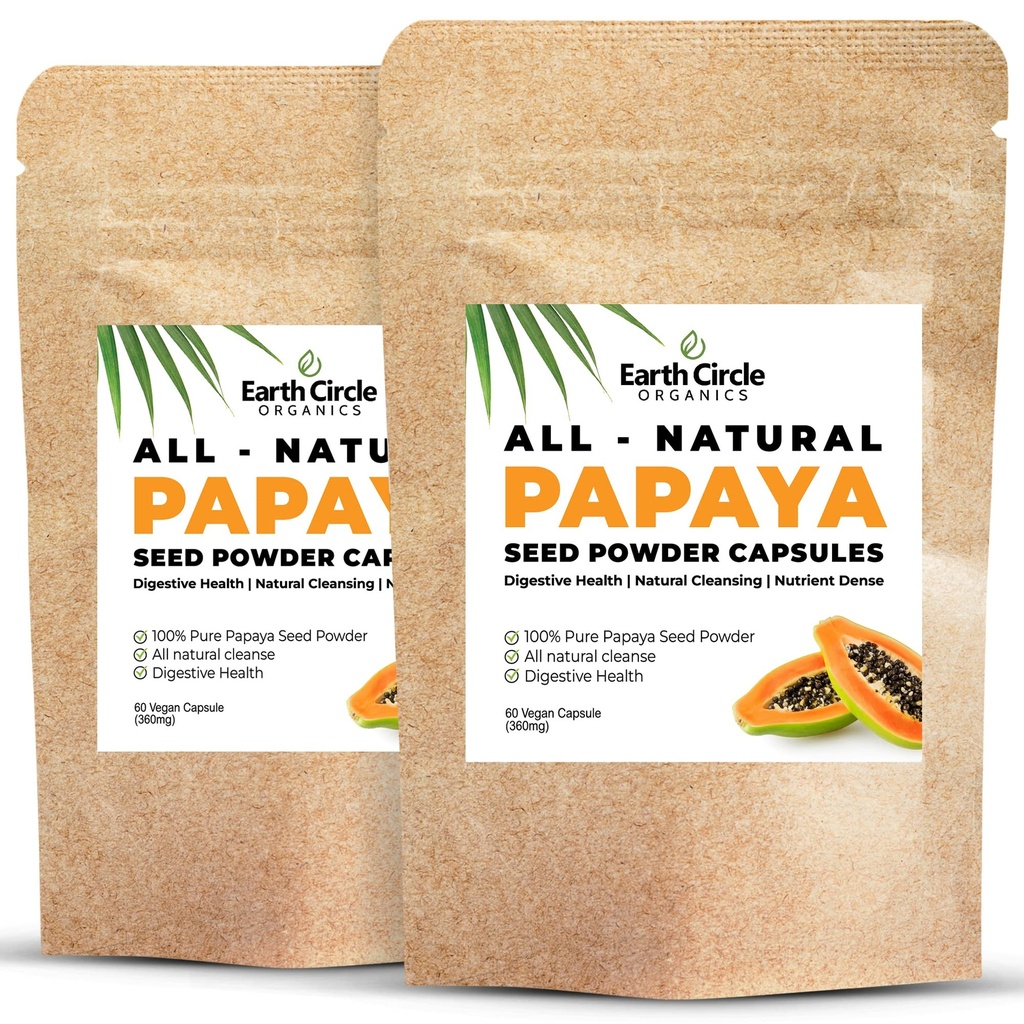 Kapsule Papaya Seed Powder – zmogljiv dodatek za papain z vitamini A, C, E in E za digestion & Gut Health – 360mg/Serving – 60 veganskih kapsul na pakiranje (paket z 2, 60-120 dnevno zalogo)