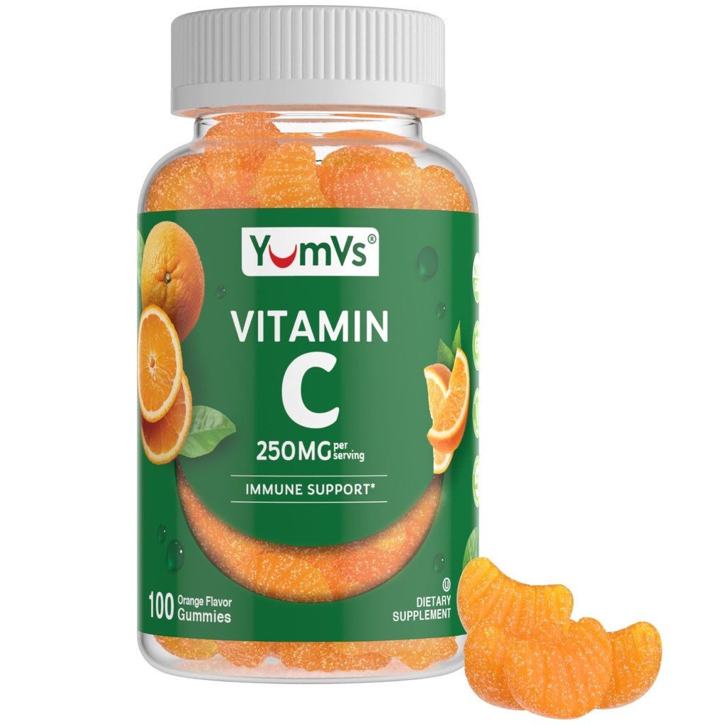 Vitamin C Gumies za odrasle - 250 mg Yummy Vitamin C Gummy - VIT C Gumies - Imunska podpora dodatek - Orange aromatiziran Košir, Halal, Gluten prost (100 Število)