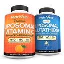 Nutrivein Premium liposomski vitamin C 1650mg & liposomski glutationski ovoj - visoka absorpcija Askorbinska kislina Plus Master Antioksidant in čiščenje jeter - ne-GMO, Vegan/Vegetarian - 180 + 60 kapsul