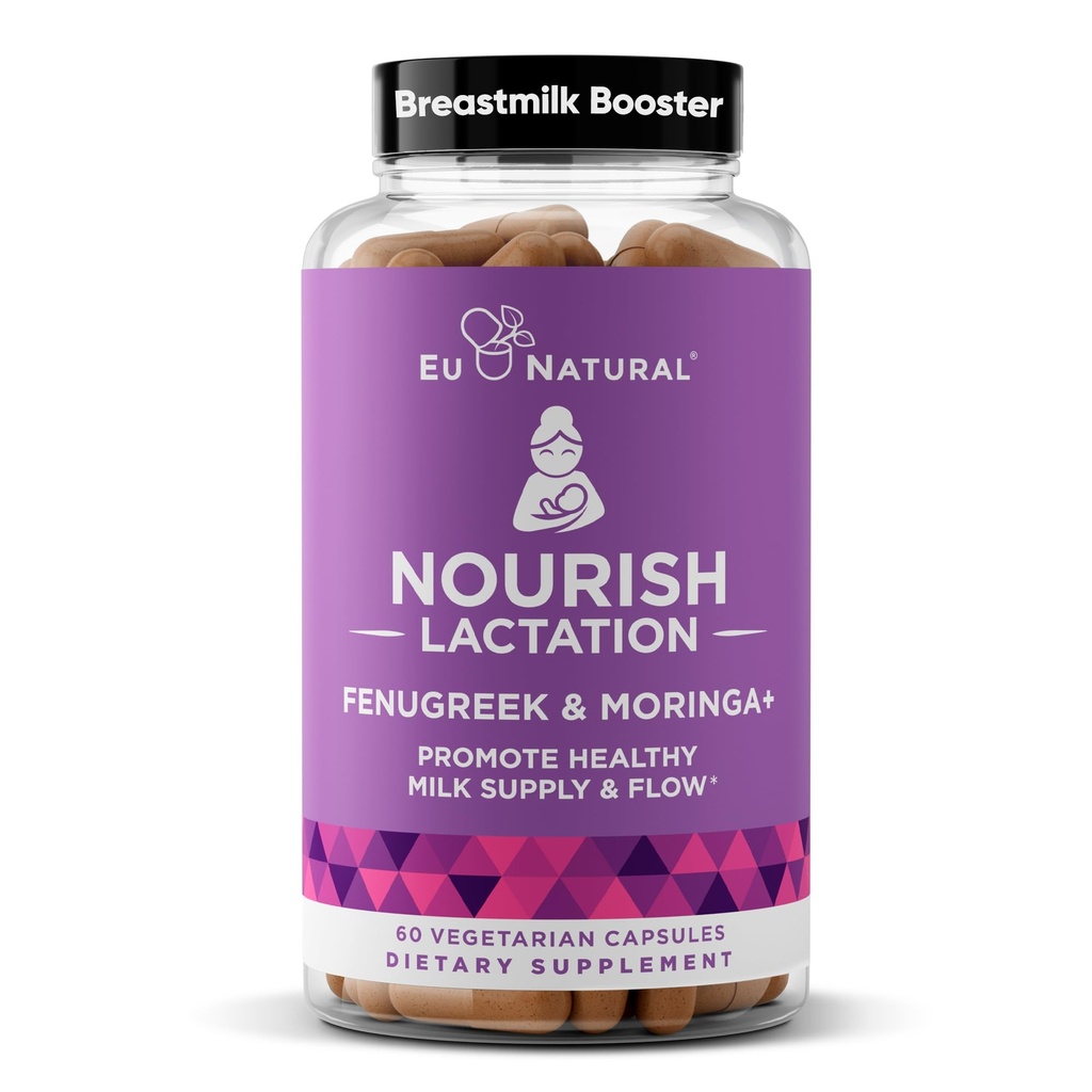 Nourish Dojenje dodatek - Poporodna podpora za zdravo mleko pretok in proizvodnjo - Fenugreek kapsule za ženske z mlekom osat, komarček semena & organska Moringa, 60 Veganske mehke kapsule