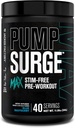 Jacked Factory Pumpsurge Max Stim Free Pre Workout - Visokoperformance kofeina brezplačno Pre Workout z L-citrulin, N03-T Arginin nitrat & glutatione - 40 Serving, Modra malina