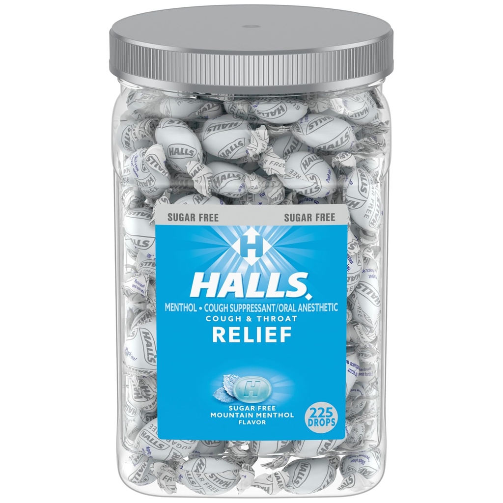 Halls Relief Mountain Mentol Sladkor Brez kašelj Kapljice, razsute kašelj Kapljice, 225 Kapljice