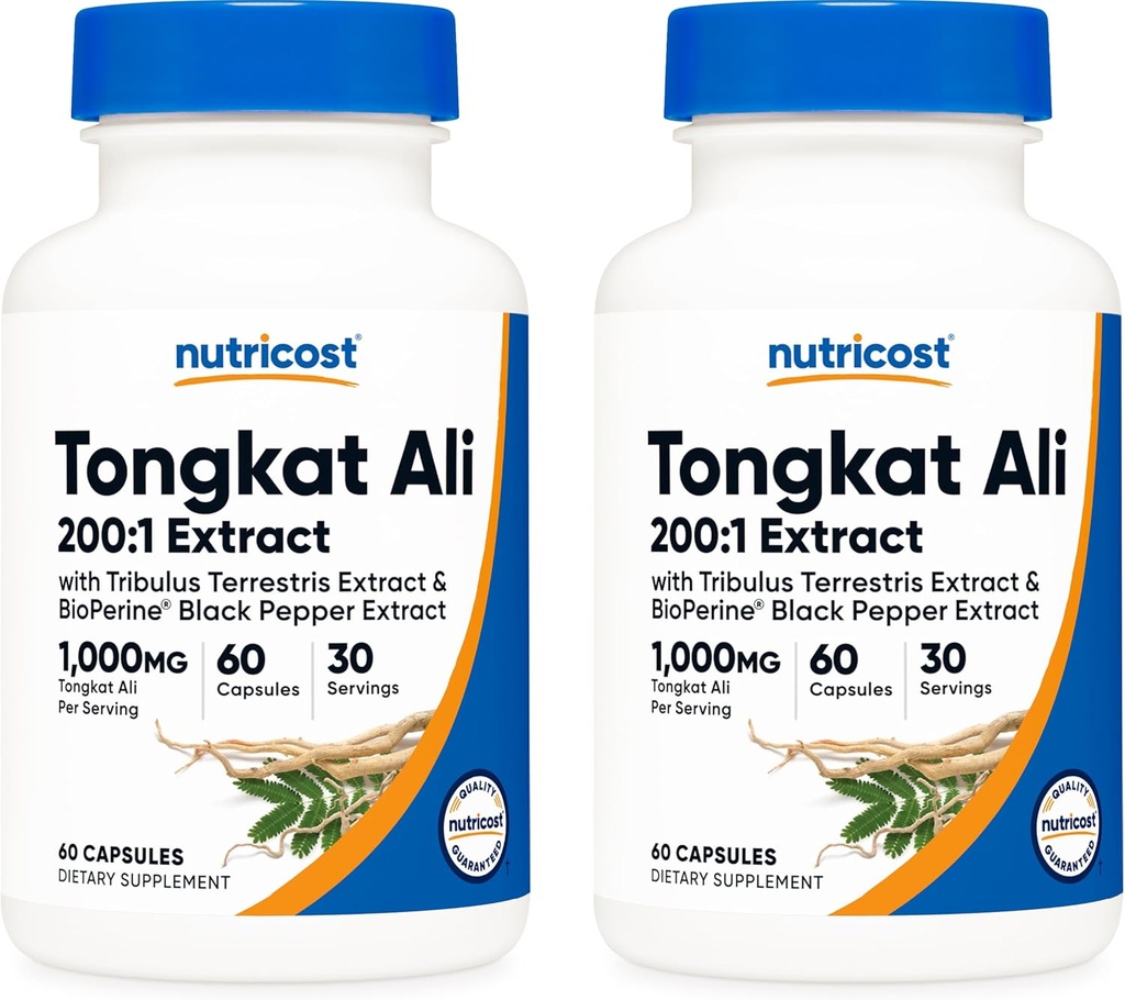 Nutricost Tongkat Ali 1000mg, 60 pokrovčkov (2 steklenici) - 30 služabnikov na steklenico, Veggie Caps, Non-GMO, Gluten Free