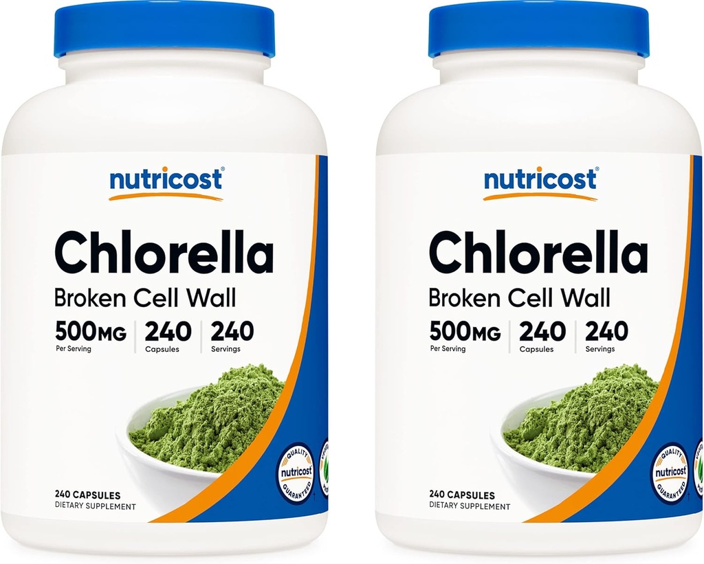 Nutricost Klorella kapsule (2 steklenici) 500 mg, 240 kapsul na steklenico