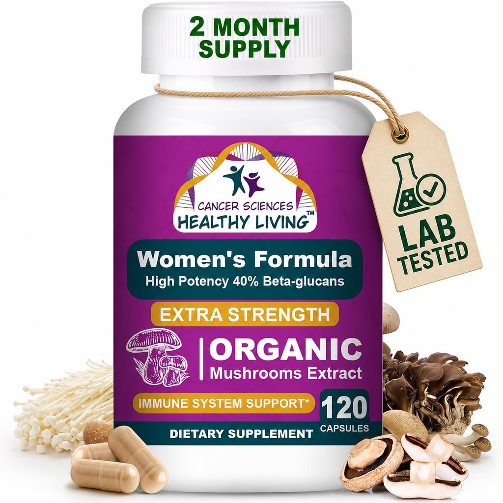 Znanost o raku Organski multivitamin za ženske - izvleček iz gob - Hormonski in Imunski podporni vitamini - 1.500mg Ne-GMO Wellness gob kompleks s 40% beta-glukani,120 Kapsule