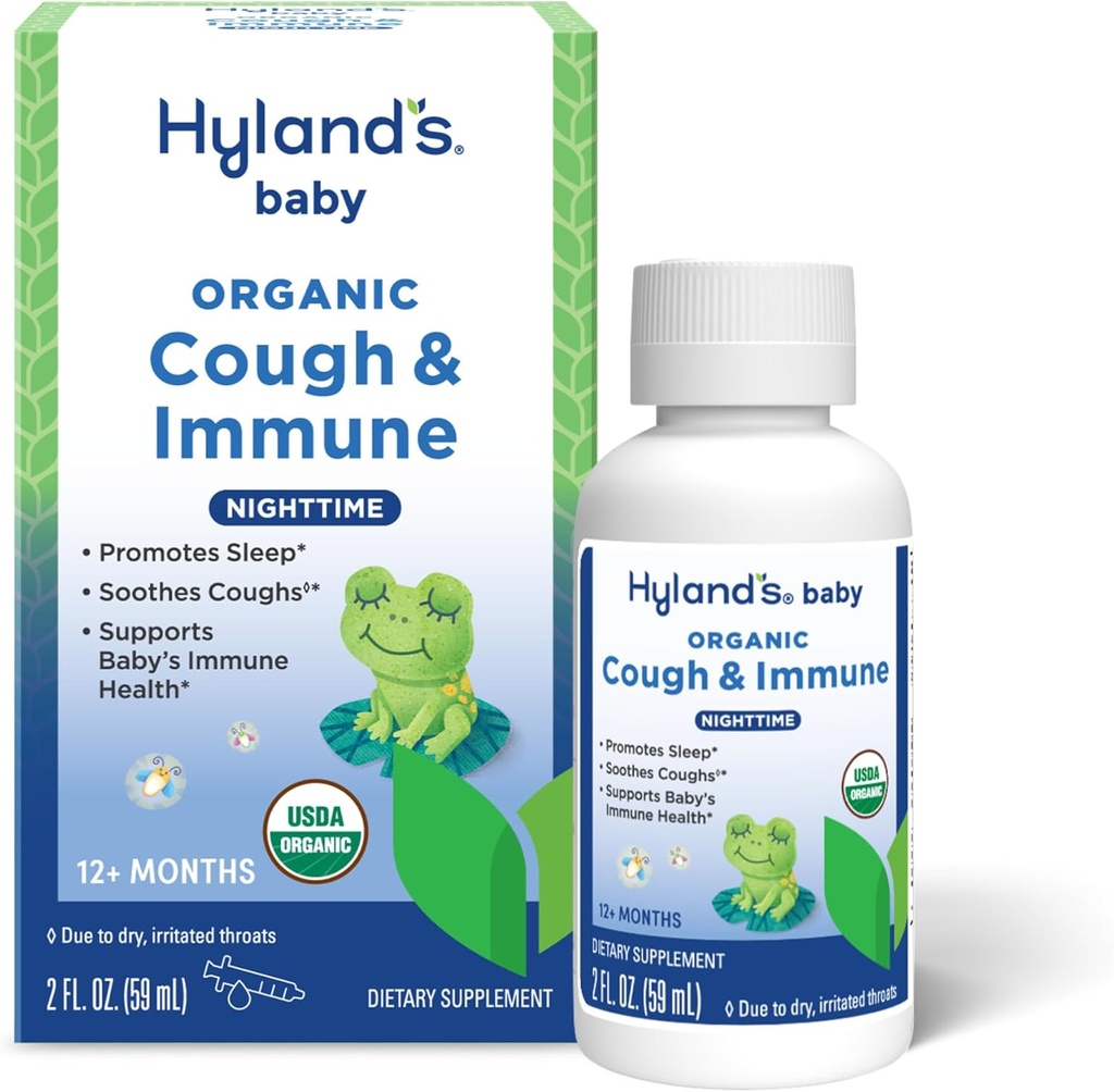 Hyland's Baby Organic Cough Sirup in Imunska podpora z Agave, Elderberry in Pomegranate, Soothes Cough, in podpira Imuniteto, nočno, 2 Fl. Oz.