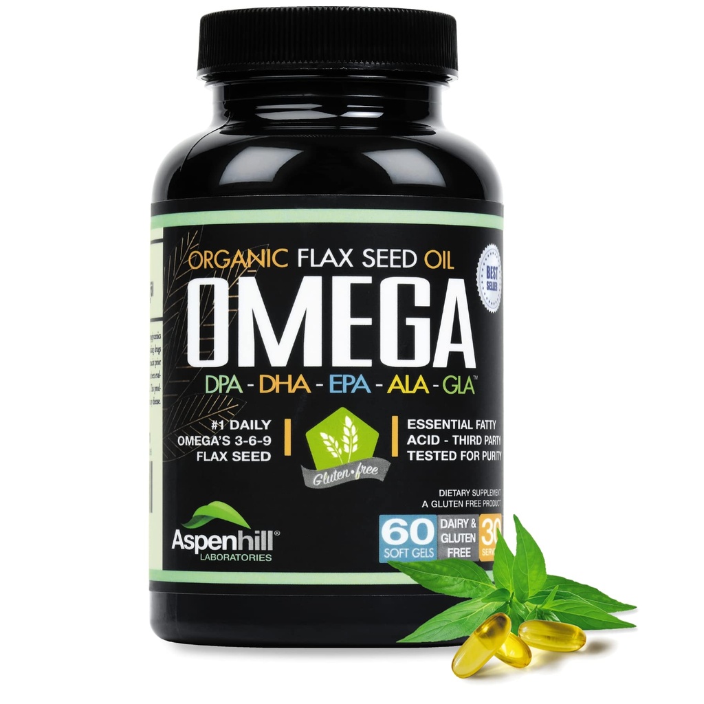 Laneno olje - Omega 3 Super mešanica z DPA, EPA, DHA, ALA in GLA z ribjim, boragovim in organskim lanovim oljem - več kot 2.400 Milligram moč - Gluten brez - Izdelano v ZDA - 60 SoftGels