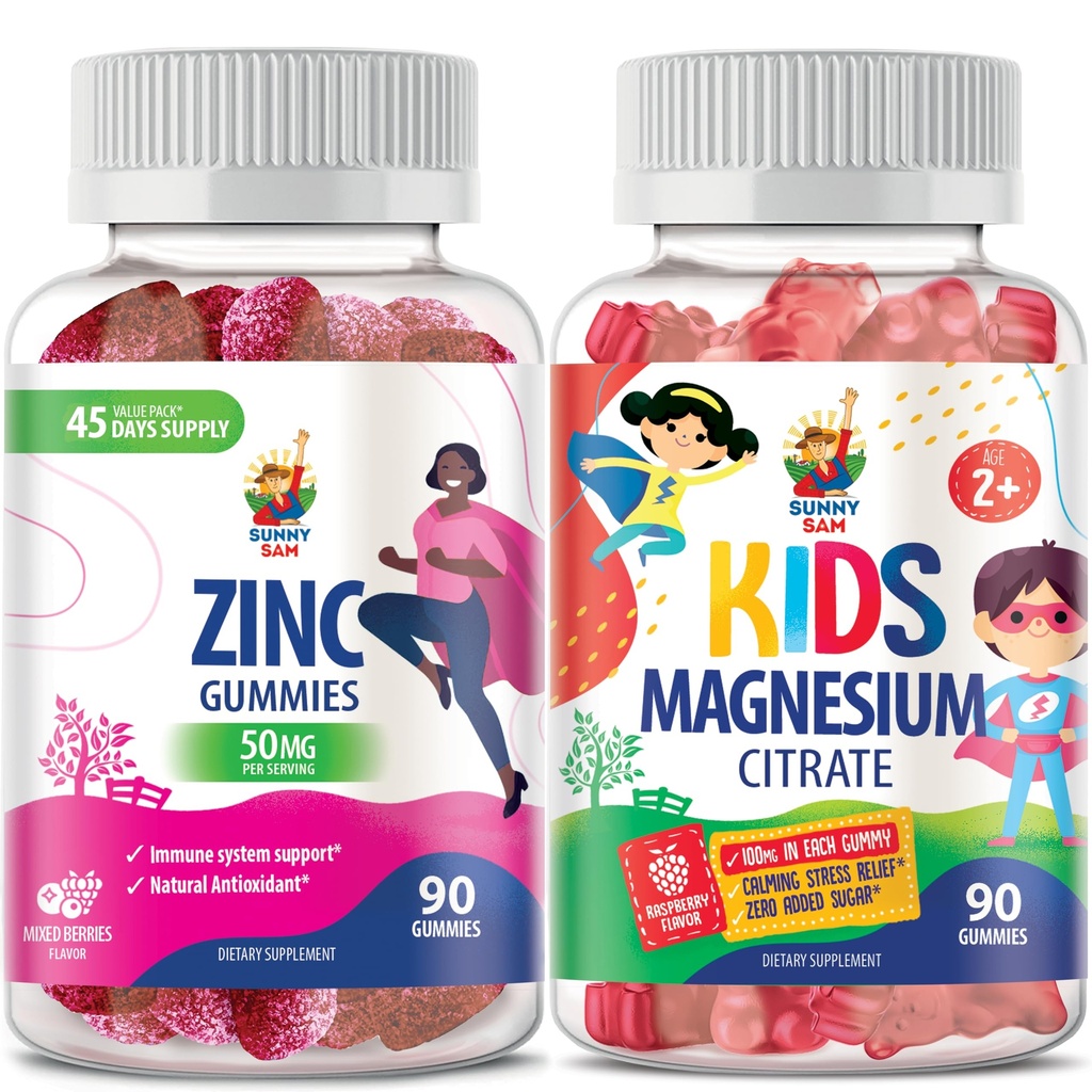 SUNNY SAM Cink Gumiji za odrasle in magnezij Gumiji za otroke in odrasle - 100mg - Calm Magnezium Chews