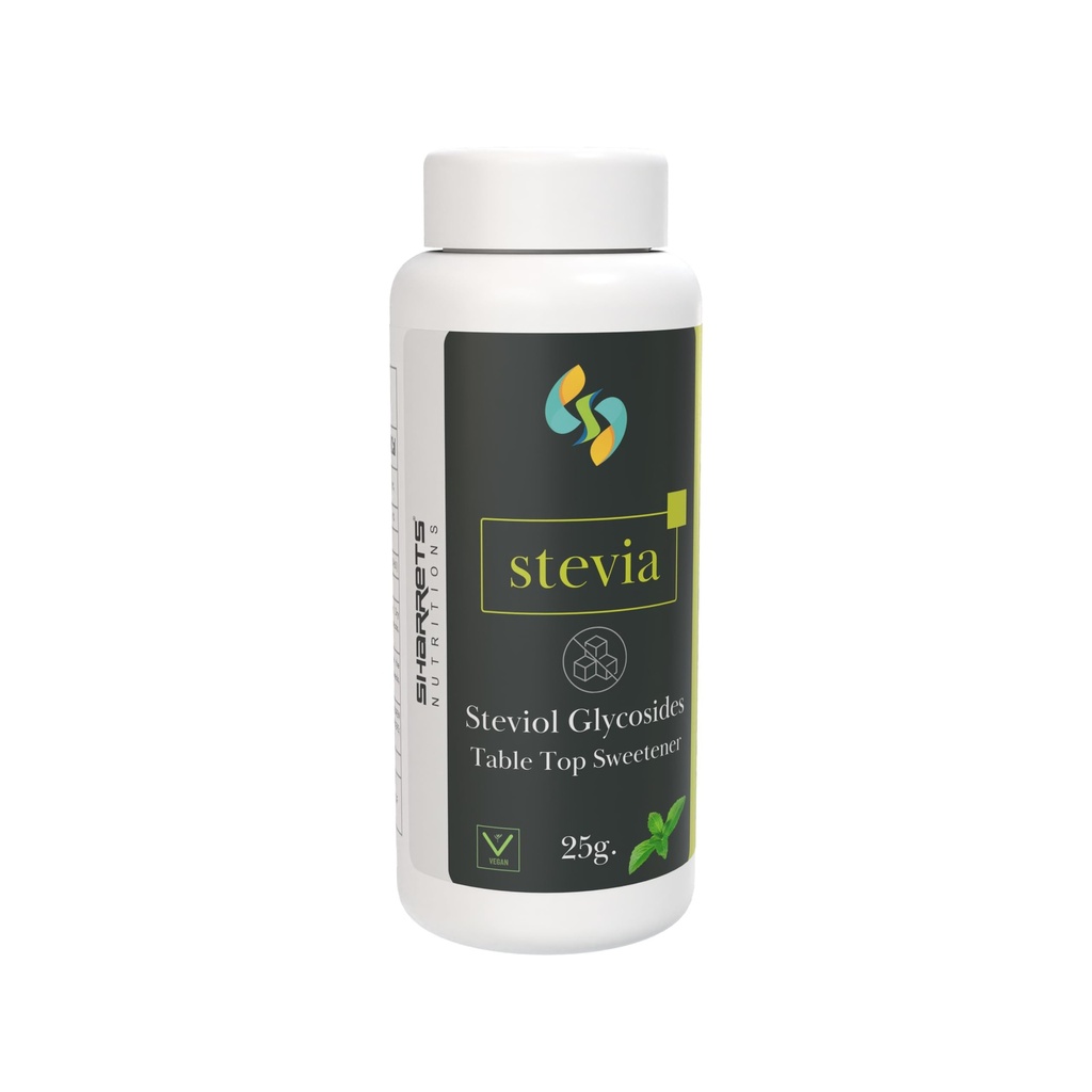 Sharrets Stevia (Steviol Glycosides) Powder, 25g I Natural Natural Table Top Sweetener – A Healthier Alternative to Sugar.