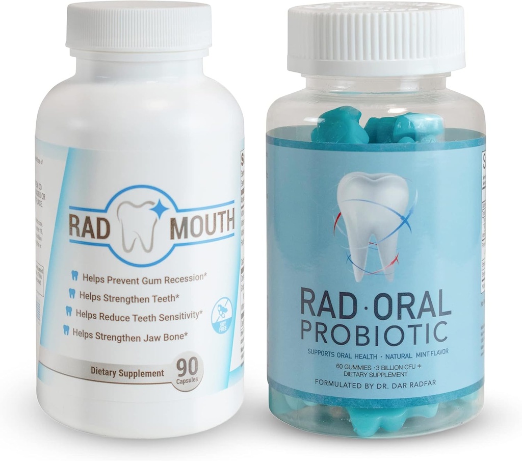 Rad ustni probiotiki za zobe in žvečilne gumije z radskimi usti za zobno občutljivost - zobni zobni probiotik z Lactobacillus Reuteri in multivitaminom za krepitev gum, zob in kosti Jaw
