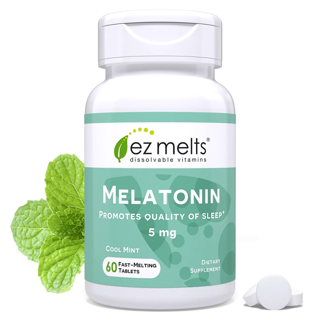 EZ raztopi melatonin, 5 mg, brez sladkorja, 2-mesečna zaloga, hladna mint-slavena - 1 pakiranje