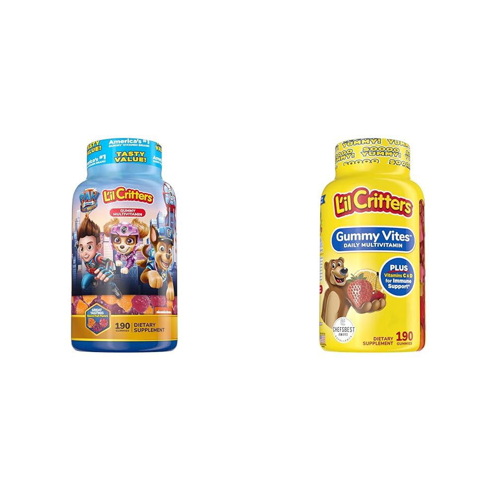 L'il Critters Paw Patrol & Gummy Vites Kids Multivitaminski žvečilni gumiji, 190 Grof Cherry, Jagode, Orange, Ananas in borovnice Okusi