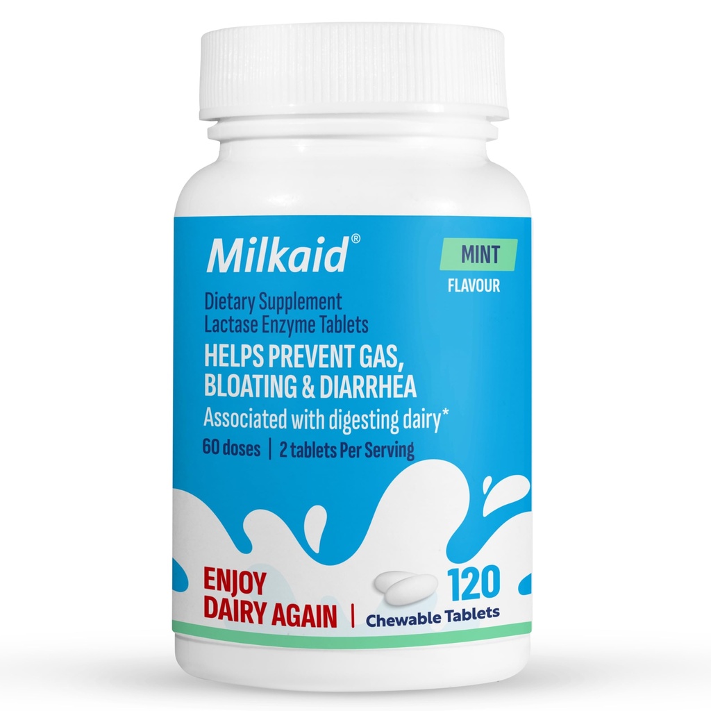 Milkaid Laktaza Enzyme Žvečljive tablete za Laktoza Intolerance Relief 