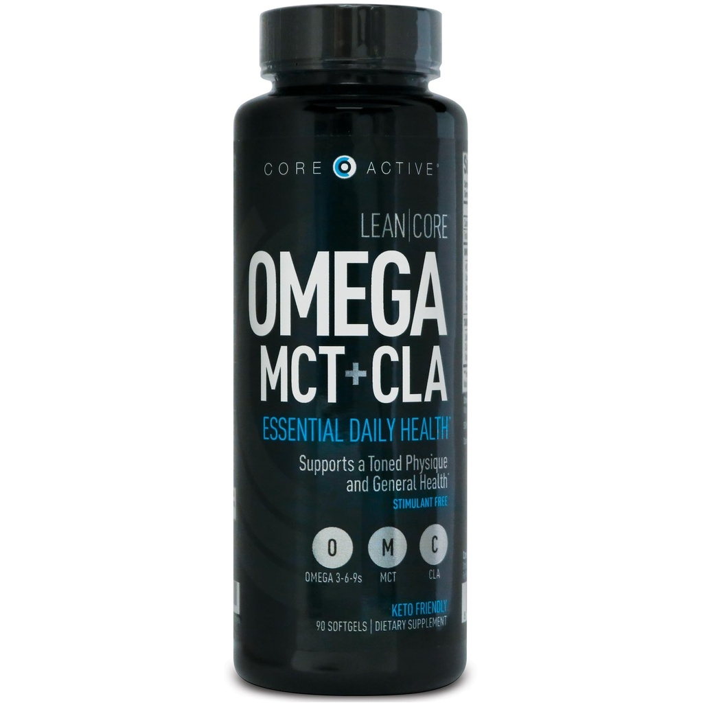 Lean CORE Omega MCT + CLA - Stimulant Free Health Formula, Lean Muscle & Toned Physique, Omega 3-6-9 Maščobne kisline - Laneno seme ribje olje- Kokosovo olje- Keto prijazno 30 dan dobave (90 Softgels)