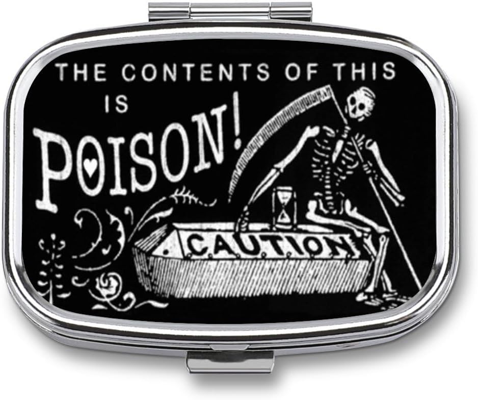 Metal 2 Compartment tablete Organizator potovanja prijazno Portable Compact Pill Box Cute Pill Case Hold Vitamins,Ribje olje,Dodatki,Meds,Tablet za torbico,Pocket. (Črna Scythe)