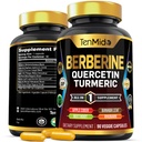 Berberine Supplement za moške in ženske, 8 v1 Formula s Quercetin, Kurkuma, Apple Cider Vinegar, Beet Root & More - Prebavna, Imunska podpora - bogata z hranili - 90 kapsul