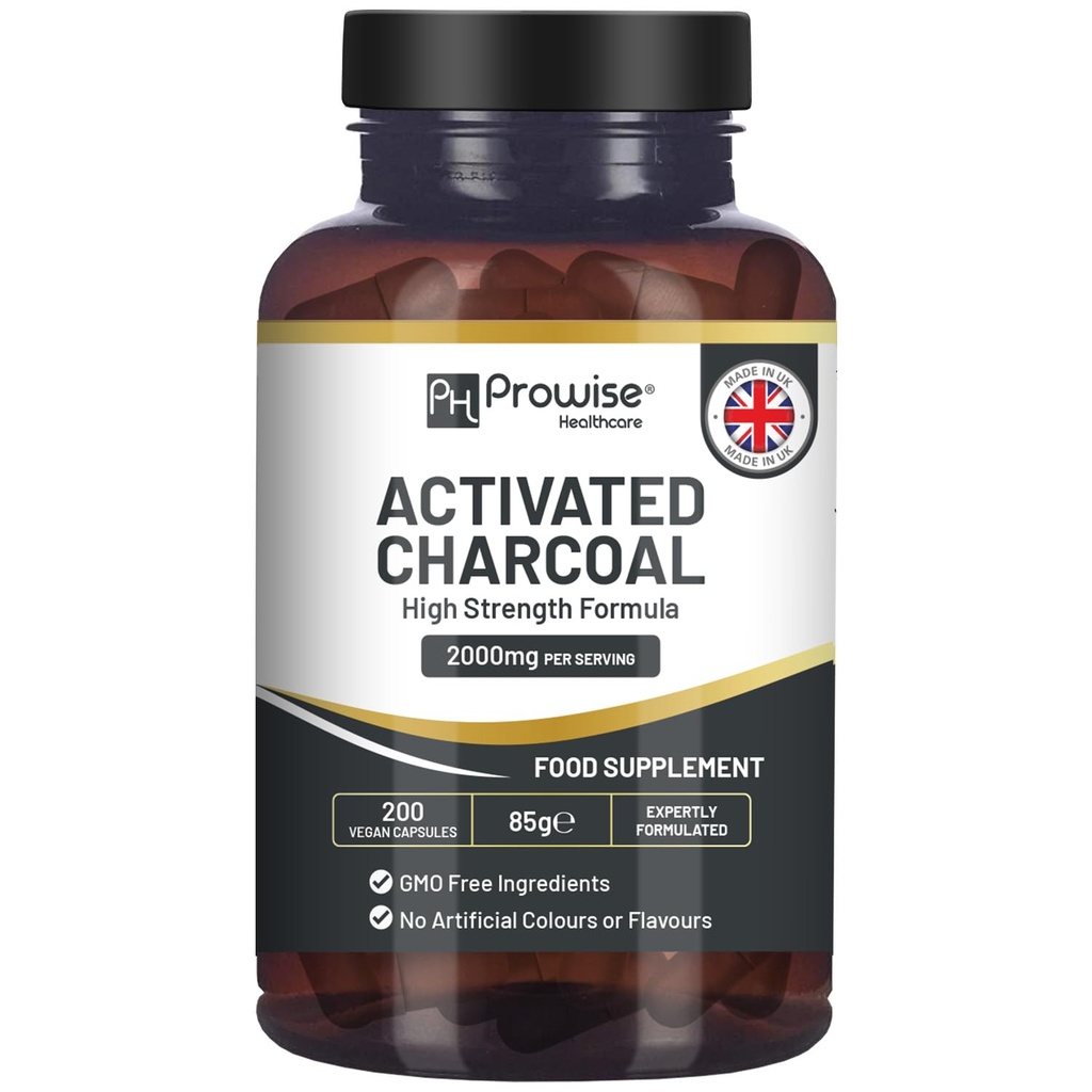 Aktivirane Charcoal kapsule - 200 Veganske kapsule visoke jakosti - 2000mg na Serving I Made in the UK by Prowise Healthcare