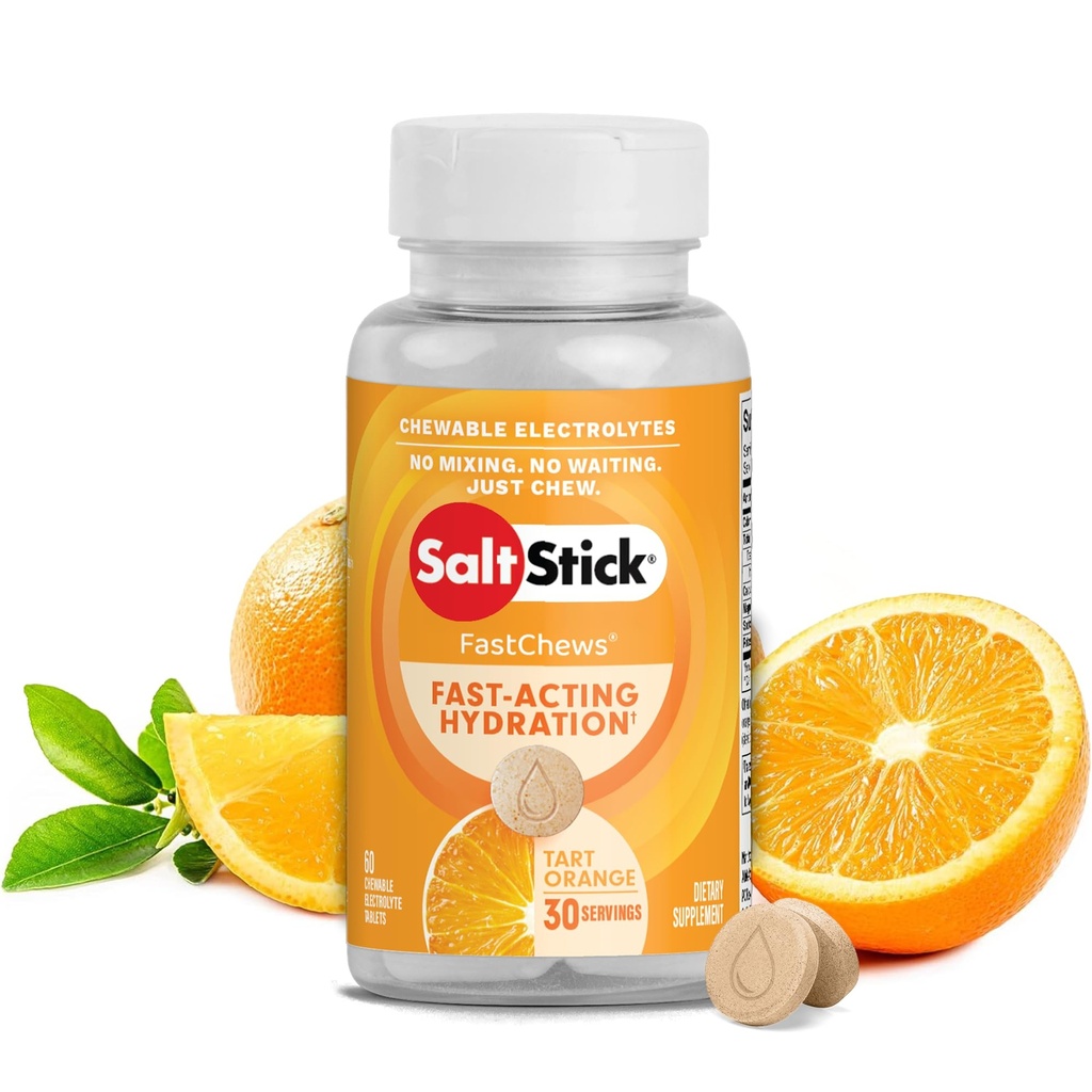 SolStick Electrolyte FastChews - 60 Orange Chewble Electrolyte tablete - Sol tablete za tekače, Športna prehrana, Elektrolyte Chews - 60 Count Steel