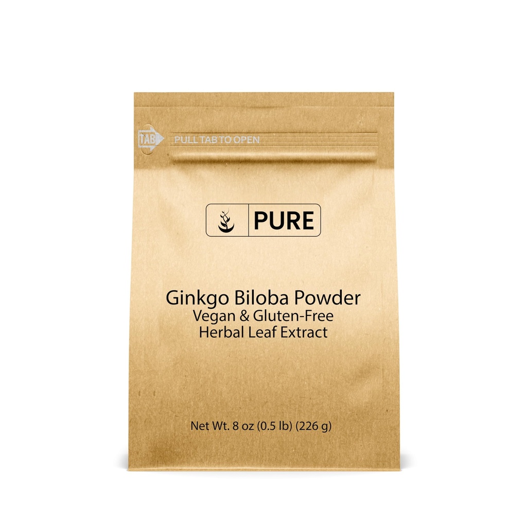 Čiste izvirne sestavine Ginkgo Biloba prašek (8 oz) vedno čist, brez polnil ali dodatkov, laboratorij preverjen