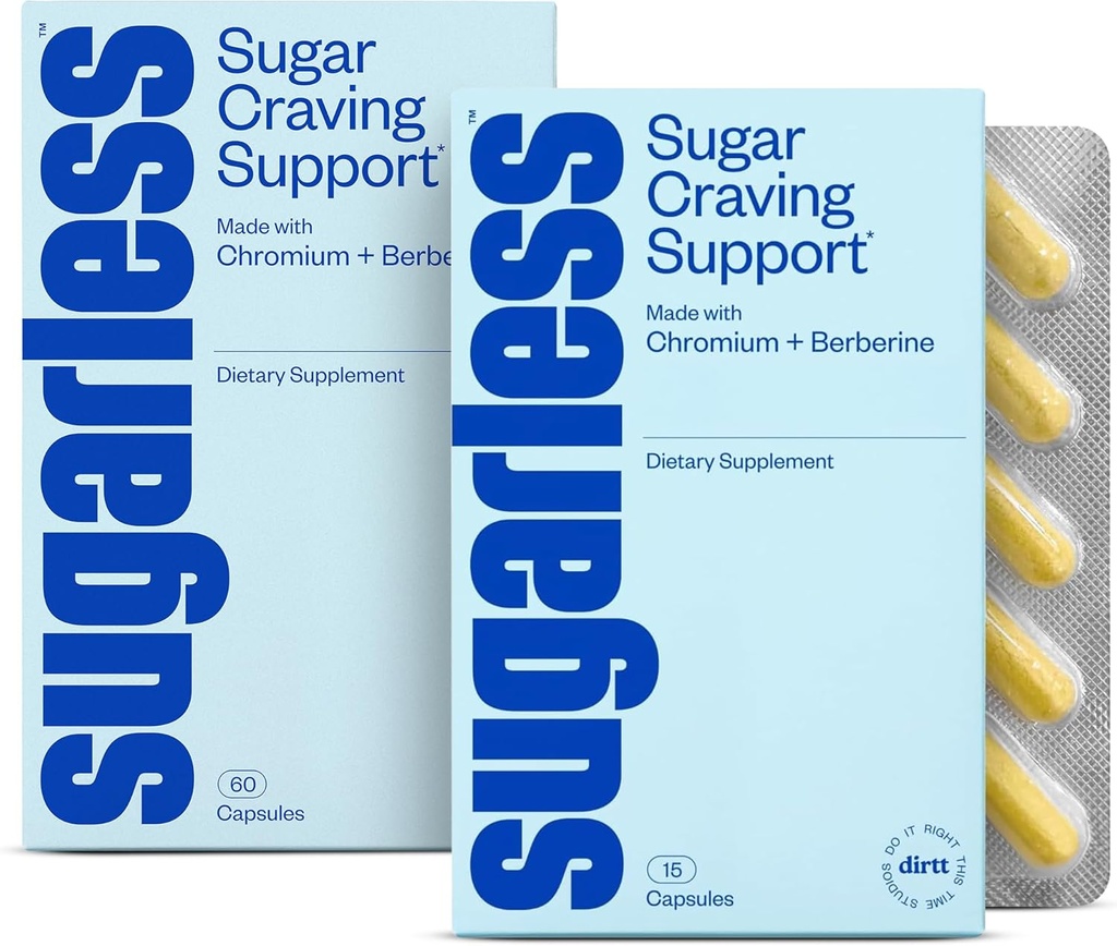 Sugarless Stop Sladkor Cravings Dopolnilo - Naravni Craving bloker z Berberine, Chromium, CoQ10 & L-Theanine - 30 Count & 15 Count Travel Velikosti, Non-GMO & Gluten-free