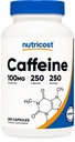 Nutricost tablete kofeina 100 mg na obrok, 250 kapsul
