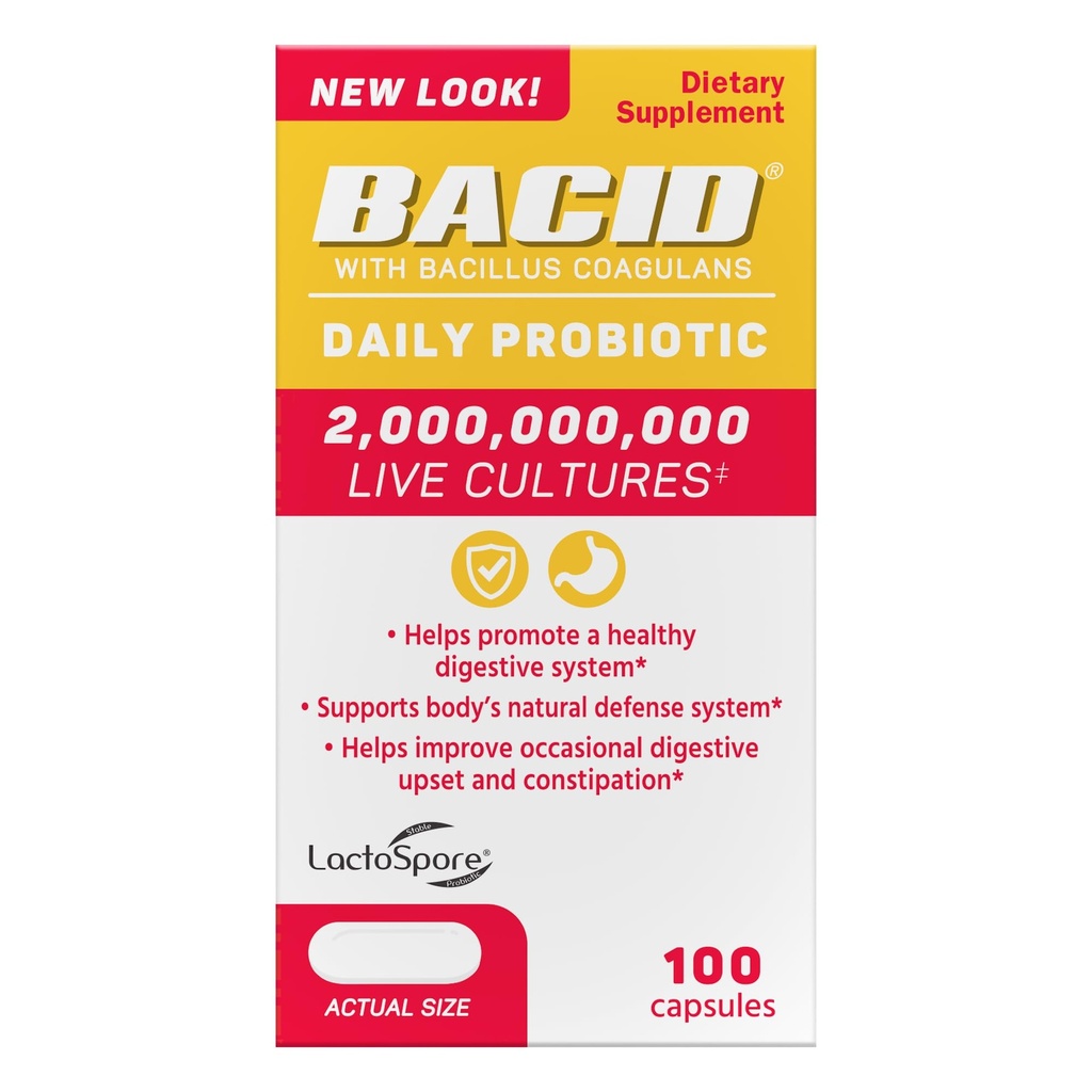 Bacidni dnevni probiotik z Bacillusom Coagulans, prehranska dopolnila za digestivno zdravje, 100 kapsul