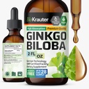 BIO KRAUTER Ginkgo Biloba Extract - Tekoči Ginkgo Biloba Dodatki za možgane - Vegan, Alkohol in sladkor brez - 2 Fl Oz