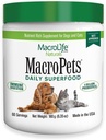 MacroLife Naturals MacroPets Greens Superfood Supplement Powder Topper for Dog Cat Mali Mammal, Natural Nutrition Boost Probiotiki Prebavne encime Vitamin E - Imune Gut Health & Energy - 6,35oz