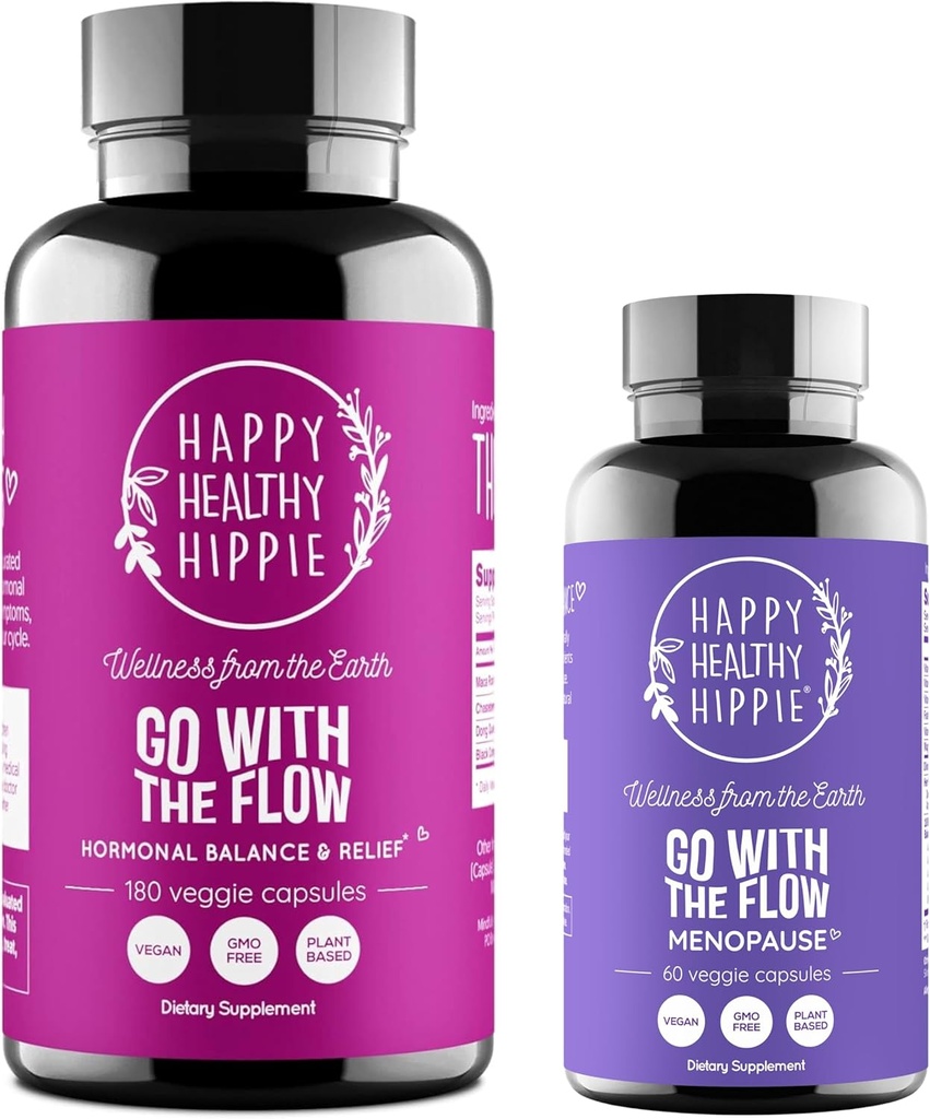 Happy Healthy Hippie Pojdi z Flow Menopause podporo & Pojdi z Flow Hormone Balance za ženske (180ct)