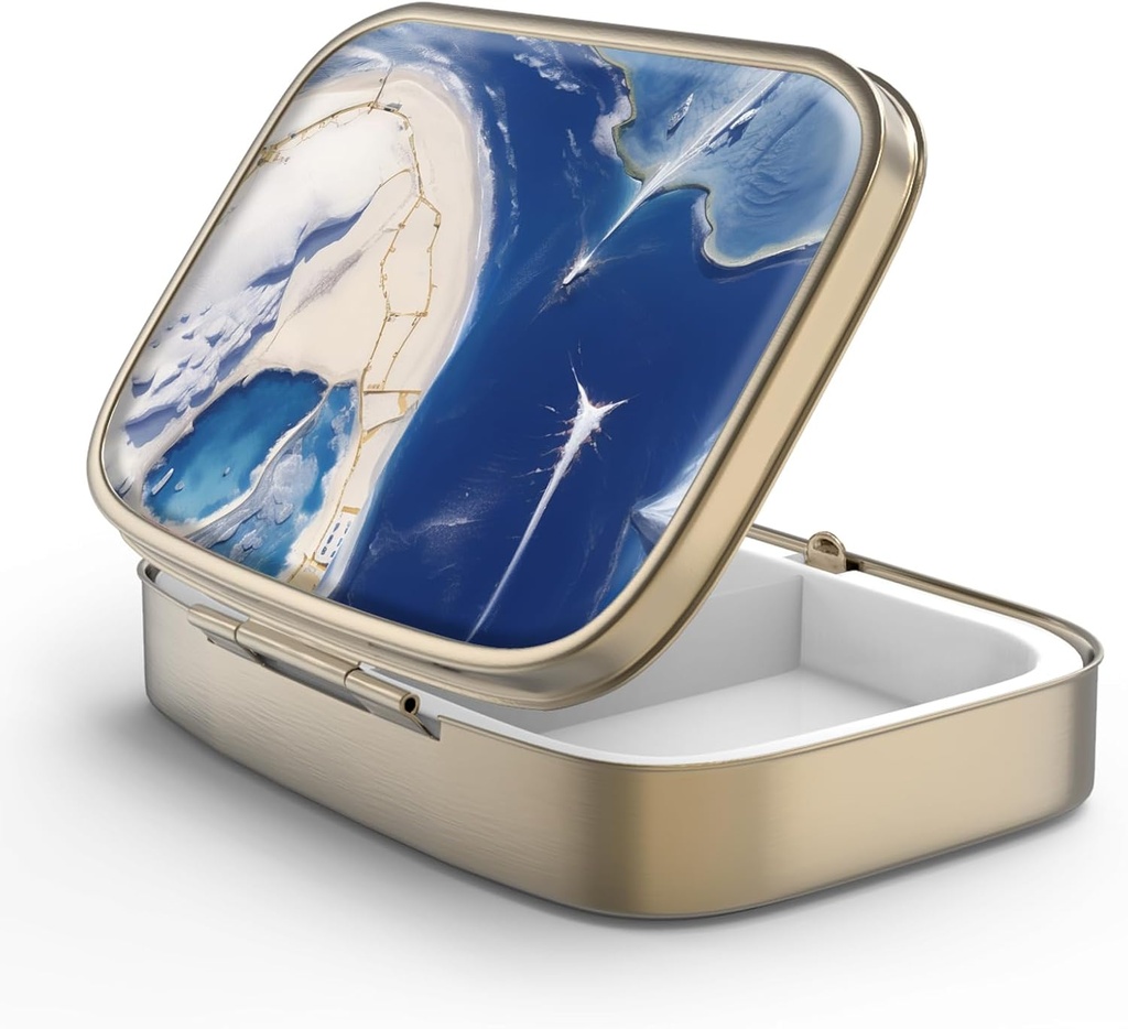 Škatla tablete tablete z Mirror Retro 2 Kompartment majhne tablete Zabojnik za torbico ali žep bronaste pravokotne tablete ali vitamini, ribje olje, dodatki, tablete vsebuje potovalna darila (Marble Paint)