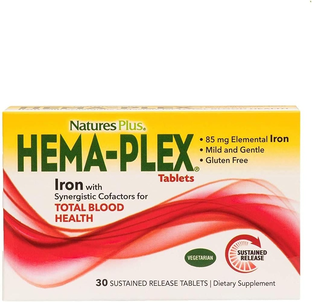NaturesPlus hema-plex železo - 30 tablet s počasnim sproščanjem, pakiranje po 3 - celotno zdravje krvi - 85 mg kelirano železo - z vitaminom C in bioflavonoidi - brez GSO, vegetarijansko in gluten - 90 skupnih servacij