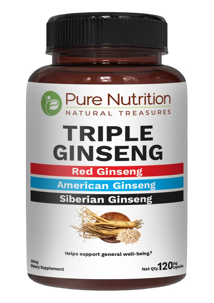 Pure Nutrition Triple Ginseng 650mg  Ne gensko spremenjeni organizmi