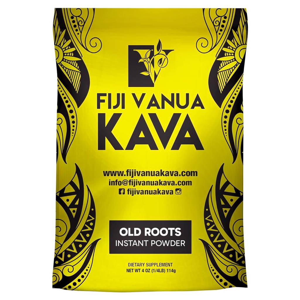Fidži Vanua Kava Instant Old Roots Kava Powder, dehidrirani zeleni sok Kava Drink Powder, Enostaven za pripravo tekoče-Soluble, Fidžian Instant Noble, Zeliščni dodatek, 4 oz