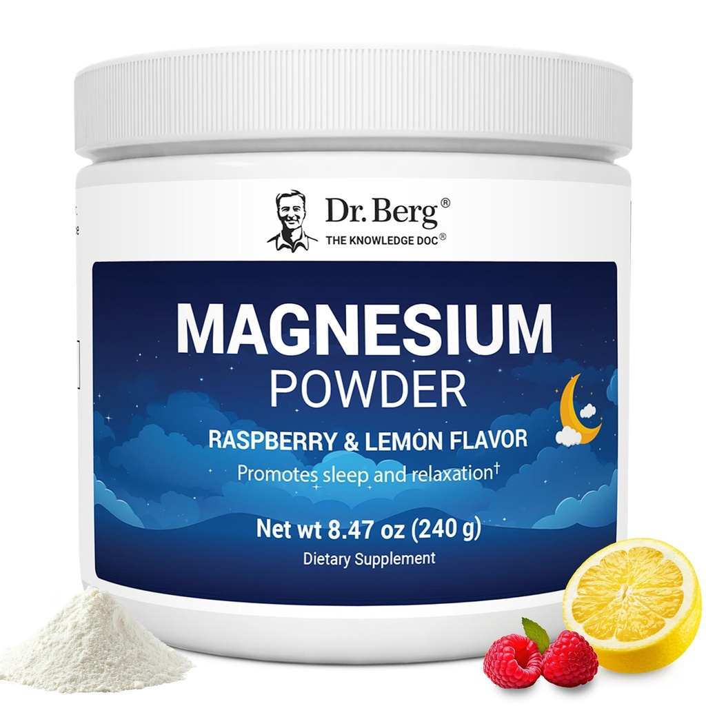 Dr. Berg Magnezij Glicinat Prašek za spanje, sprostitev, & Stress Relief - Zdaj vključuje vitamin D3 & cink - Okusna malina & limona aroma (50 strežbi) Magnezij v prahu - Magnezij pijača v prahu
