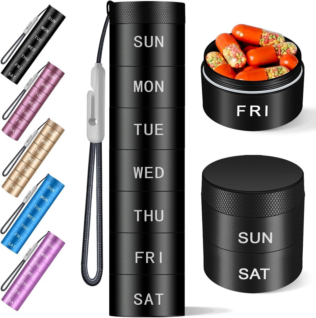 Aluminijaste potovalne tablete Organizator, Weekly Metal Pill Case,Pill imetnik, Vlažni dokaz vodoodporne dnevne tablete Box 7 dan, velike tablete vsebnika za zadrževanje vitaminov,Medikacija,Dopolnitve  črna