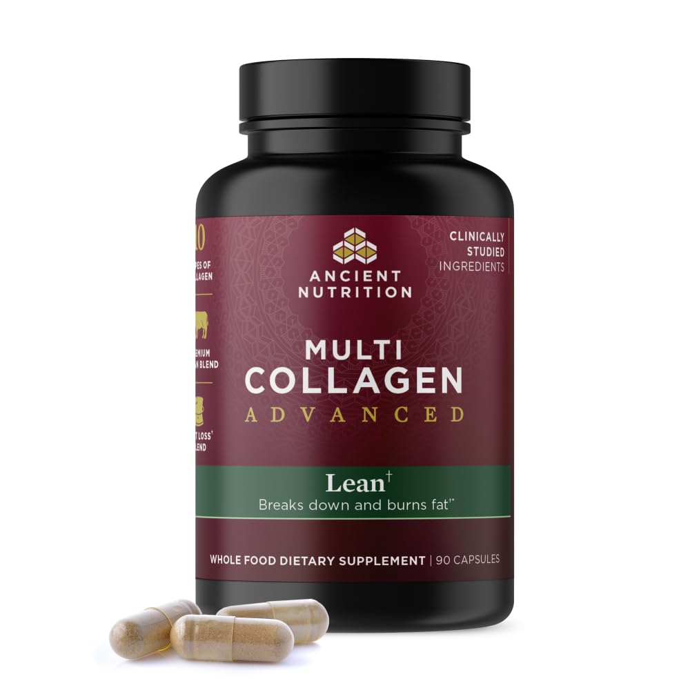 Ancient Nutrition Multi Collagen Advanced Lean with Probiotics, Hidroliziran Kolagen Peptides Podpira zdravo hujšanje in maščobne izgube, 90 Count