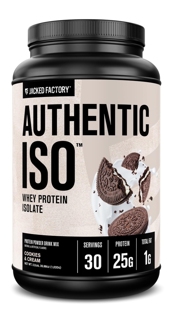 Jacked Factory Verodostojni ISO Grass Fed Whey Protein Isolate Powder - Low Carb, Ne-GMO Muscle Building Protein w/No Fillers, Post Workout Recovery, Piškotki in krema
