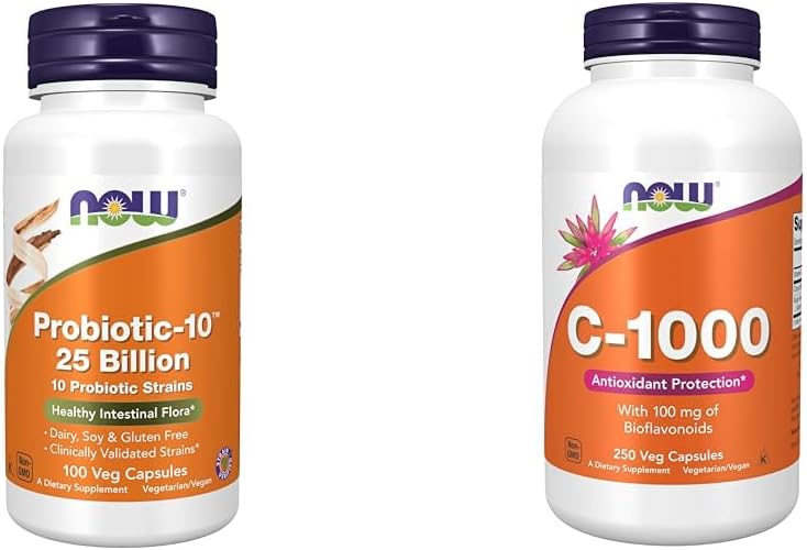 Zdaj dopolnila, Probiotic-10TM, 25 milijard, z 10 Probiotic sevi, Mlekarna, Soja in Gluten brezplačno & dopolnila, Vitamin C-1.000 s 100 mg Bioflavonoidi, Antioksidant zaščito*, 250 Kapsule