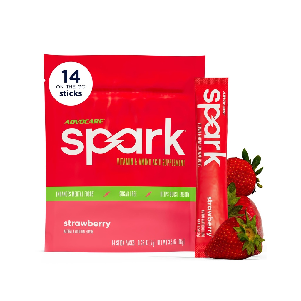AdvoCare Spark Vitamin & Aminokisline dodatek - Fokus & Energy Drink Powder Mešanica z vitaminom A, B-6, C & E - Vključuje tudi L-karnitin in L-tirozin - Jagoda, 14 Pakiranja