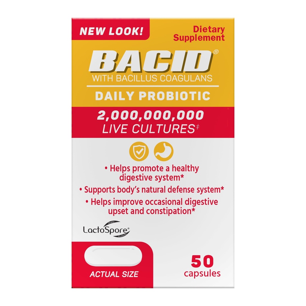 Bacid Daily Probiotic z Bacillus Coagulans, 50 Število, Prebavni dodatek za izboljšanje občasno zaprtje