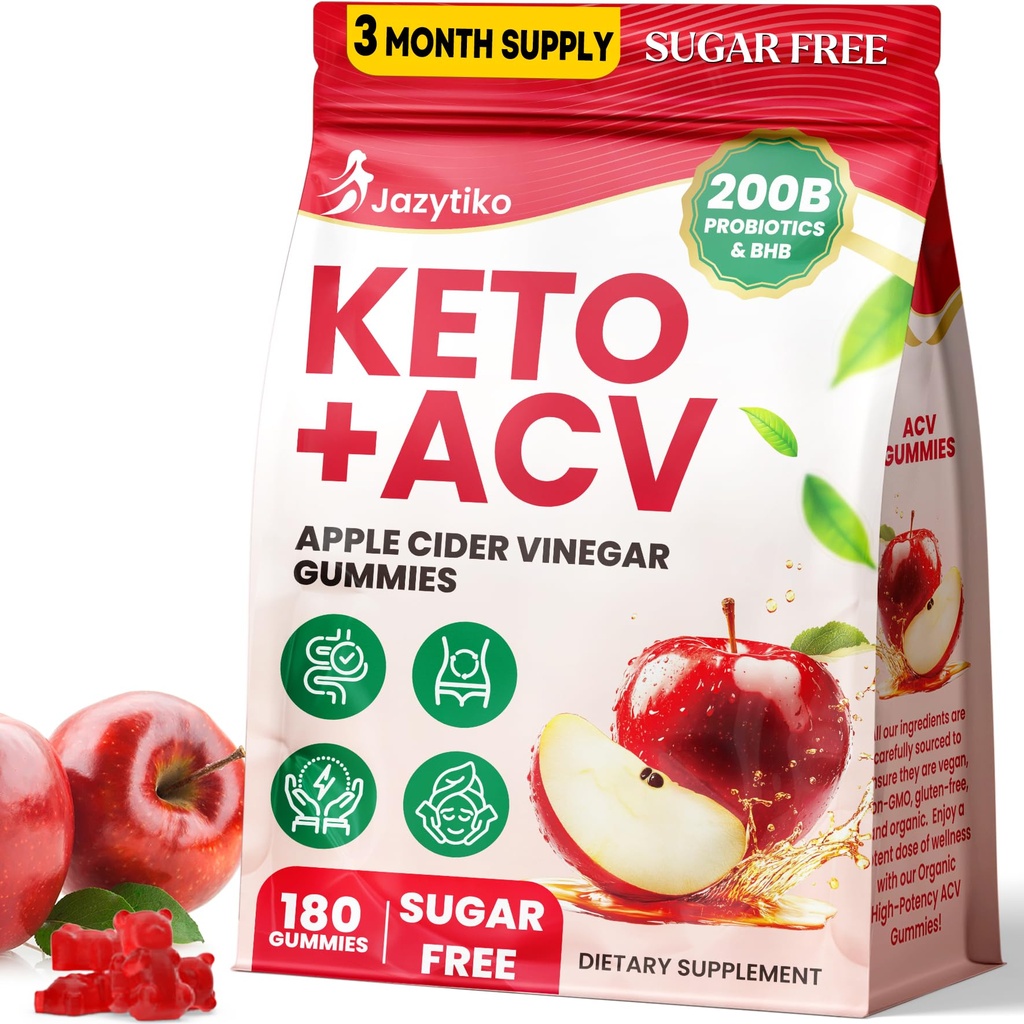 Jabolčni vinski kis, Advanced ACV Gummy s probiotiki, BHB, B12 in Keto Podpora - Keto Acv Gummies za razstrupljanje, Presnova, Prebava, Gut & Imune Health - Sladkor brez sladkorja, Vegan, 180 grofov